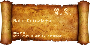 Mahr Krisztofer névjegykártya